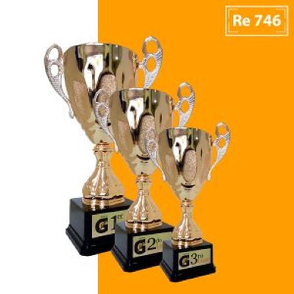 TROFEO COPA DORADA GRANDE MEDIDA 40.5 X 25 CM  DE PLASTICO CON BASE DE PLASTICO NEGRO CON PLACA   DE ALUMINIO A COLOR imagen